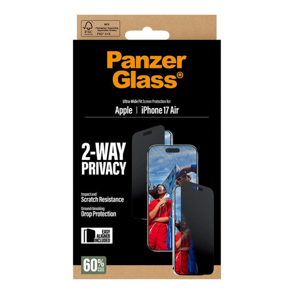 Vetro temperato UWF 2-Way Privacy con applicatore per iPhone Air, Nero, PanzerGlass