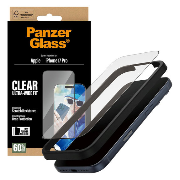 Vetro temperato UWF con applicatore per iPhone 17 Pro, Black, PanzerGlass