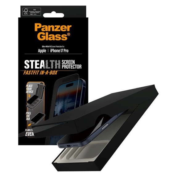 Vetro temperato UWF Stealth con Fastfit per iPhone 17 Pro, Nero, PanzerGlass