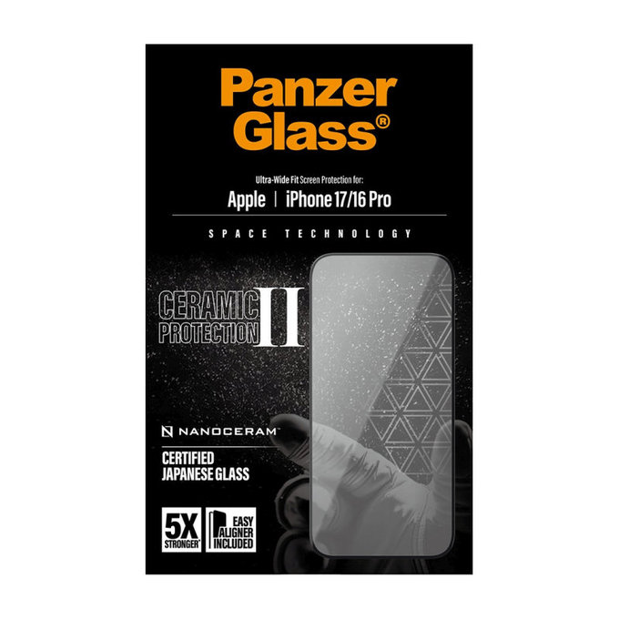 Vetro temperato UWF Ceramic II con applicatore per iPhone 17/16 Pro, Black, PanzerGlass