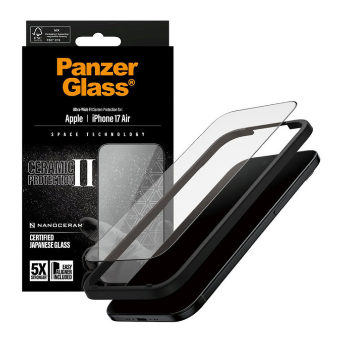 Vetro temperato UWF Ceramic II con applicatore per iPhone Air, Nero, PanzerGlass