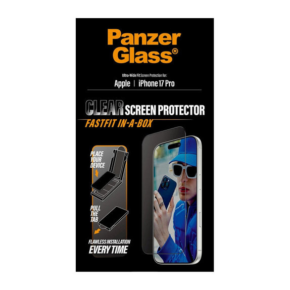 Vetro temperato UWF con Fastfit per iPhone 17 Pro, Nero, PanzerGlass