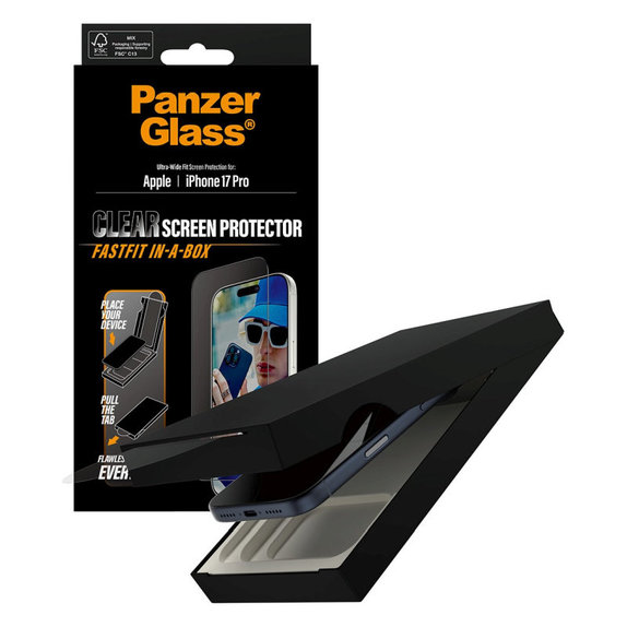 Vetro temperato UWF con Fastfit per iPhone 17 Pro, Nero, PanzerGlass