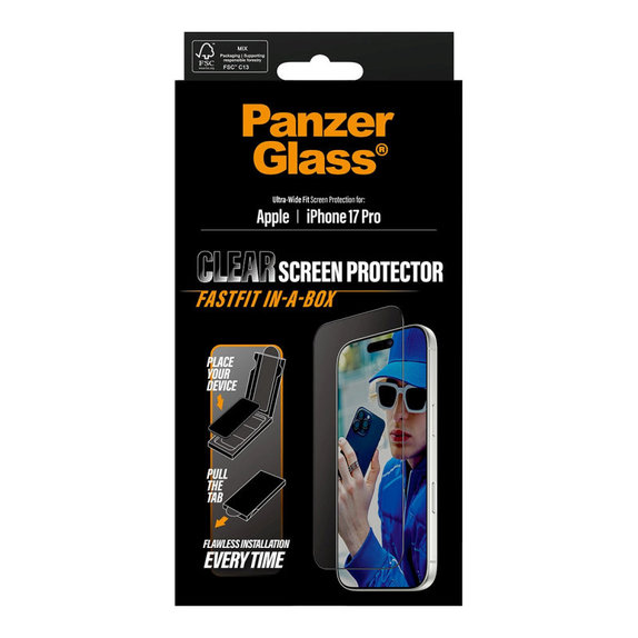Vetro temperato UWF con Fastfit per iPhone 17 Pro, Nero, PanzerGlass