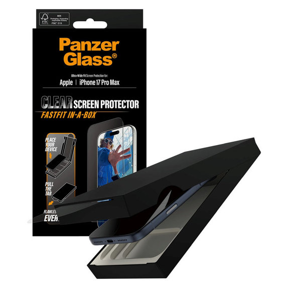 Vetro temperato UWF con Fastfit per iPhone 17 Pro Max, Nero, PanzerGlass