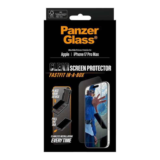 Vetro temperato UWF con Fastfit per iPhone 17 Pro Max, Nero, PanzerGlass