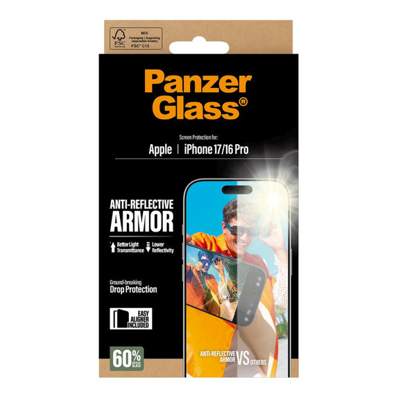 Vetro temperato Anti-Reflective con applicatore per iPhone 17/16 Pro, Nero, PanzerGlass