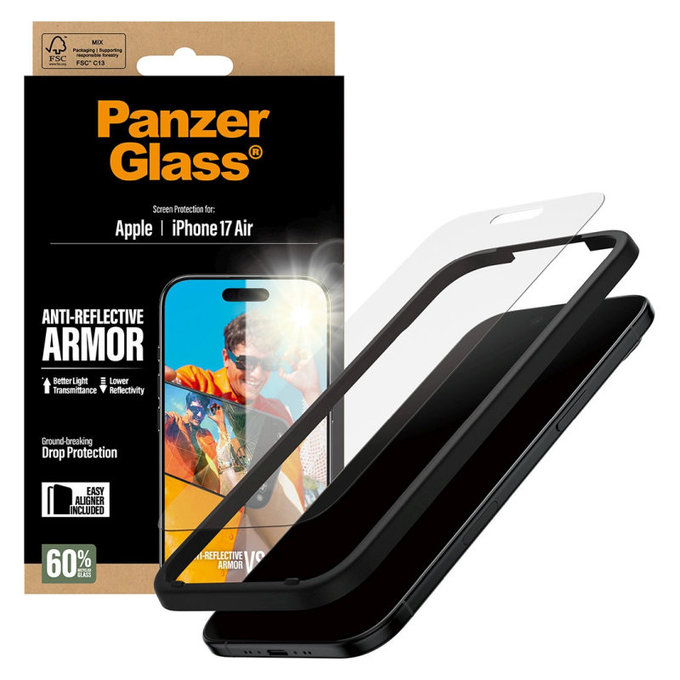 Vetro temperato Anti-Reflective con applicatore per iPhone Air, Nero, PanzerGlass