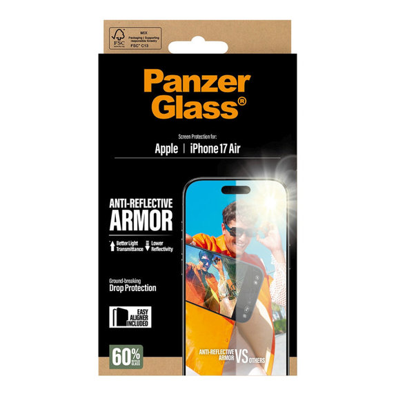 Vetro temperato Anti-Reflective con applicatore per iPhone Air, Nero, PanzerGlass