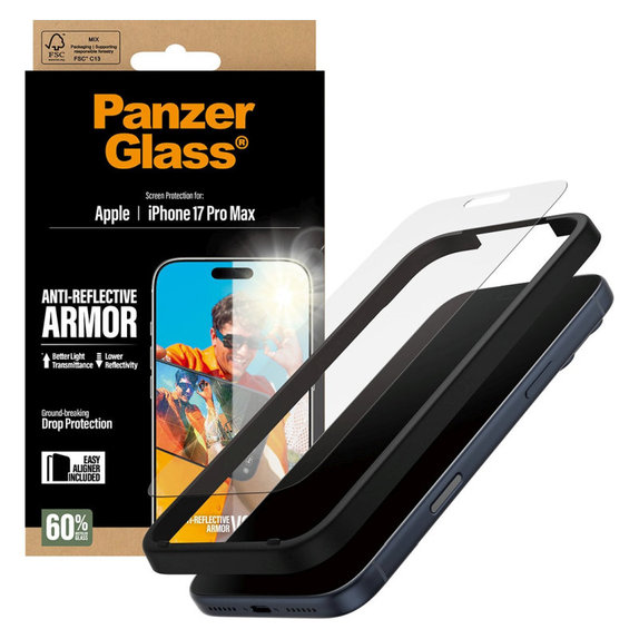 Vetro temperato Anti-Reflective con applicatore per iPhone 17 Pro Max, Nero, PanzerGlass