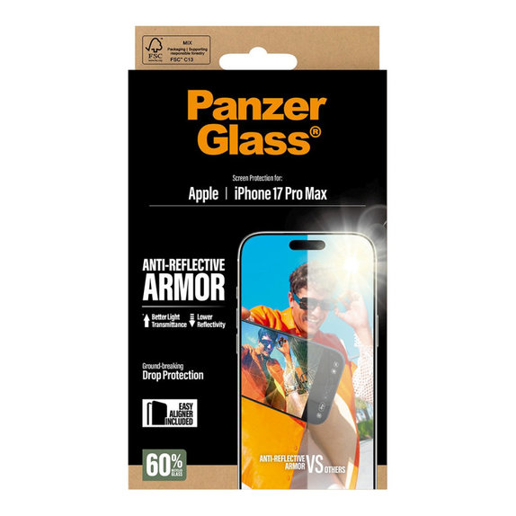 Vetro temperato Anti-Reflective con applicatore per iPhone 17 Pro Max, Nero, PanzerGlass