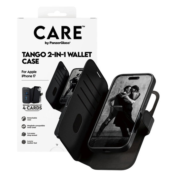 Cover Wallet Tango Two-In-One con MagSafe per iPhone 17, Nero, CARE