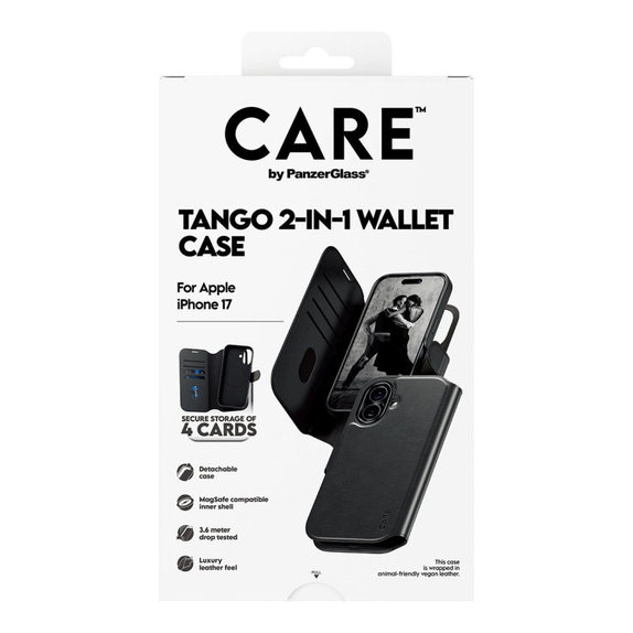 Cover Wallet Tango Two-In-One con MagSafe per iPhone 17, Nero, CARE