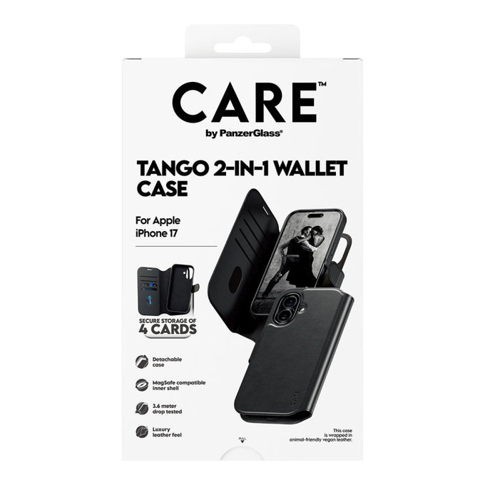 Cover Wallet Tango Two-In-One con MagSafe per iPhone 17, Nero, CARE
