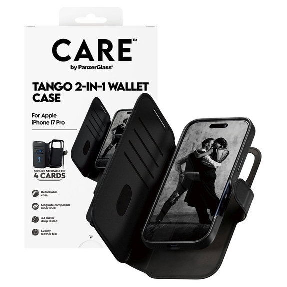 Cover Wallet Tango Two-In-One con MagSafe per iPhone 17 Pro, Nero, CARE