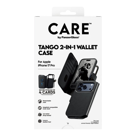Cover Wallet Tango Two-In-One con MagSafe per iPhone 17 Pro, Nero, CARE