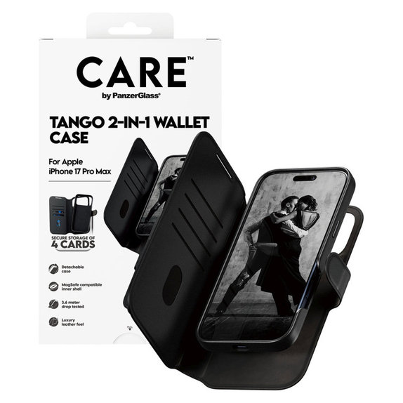 Custodia Wallet Tango Two-In-One con MagSafe per iPhone 17 Pro Max, Black, PanzerGlass