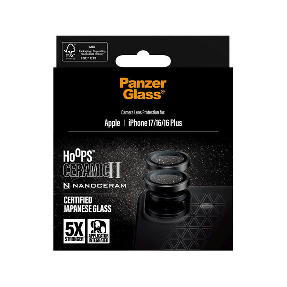 Protezione lente fotocamera Hoops Ceramic II per iPhone 17/16 Plus/16, Nero, PanzerGlass