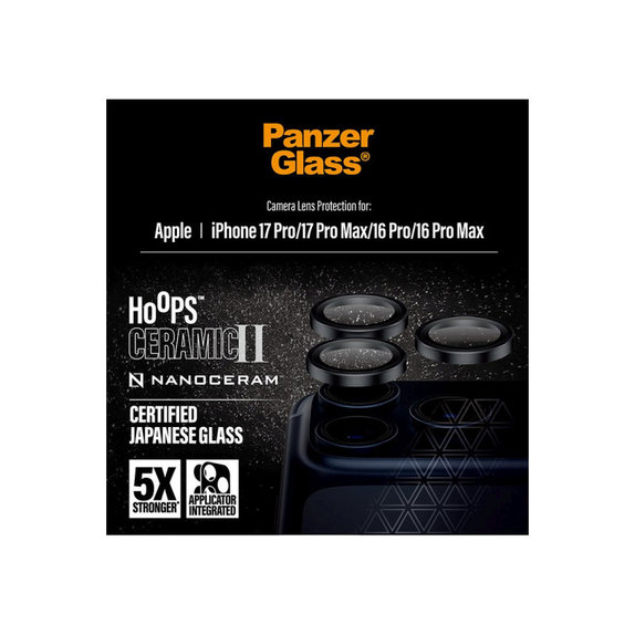 Protezione obiettivo Hoops Ceramic II per iPhone 17 Pro Max/17 Pro/16 Pro Max/16 Pro, Black, PanzerGlass