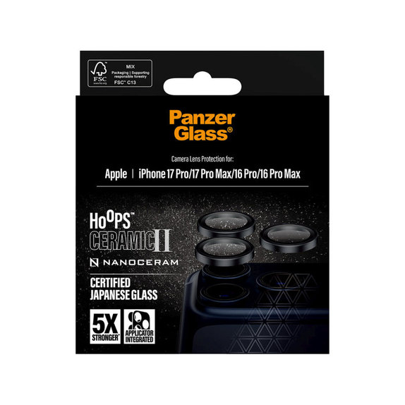 Protezione obiettivo Hoops Ceramic II per iPhone 17 Pro Max/17 Pro/16 Pro Max/16 Pro, Black, PanzerGlass