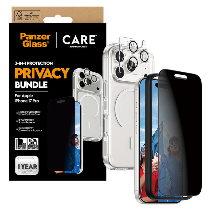 Bundle 3-in-1 Privacy per iPhone 17 Pro, PanzerGlass