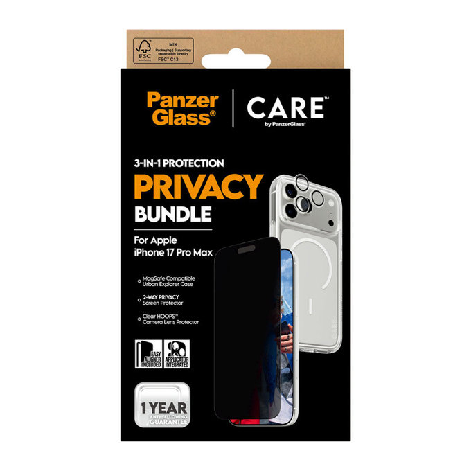Bundle 3v1 Privacy per iPhone 17 Pro Max, PanzerGlass