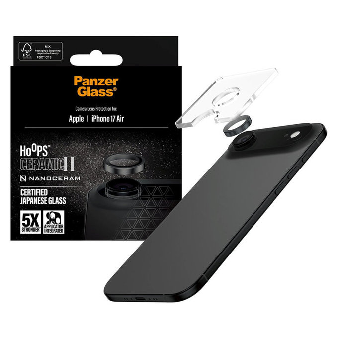 Protezione lente fotocamera Hoops Ceramic II per iPhone Air, Nero, PanzerGlass