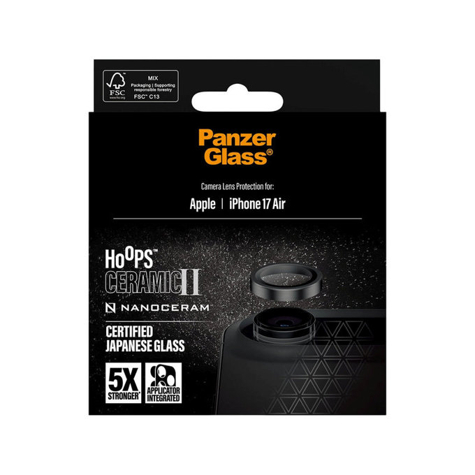 Protezione lente fotocamera Hoops Ceramic II per iPhone Air, Nero, PanzerGlass