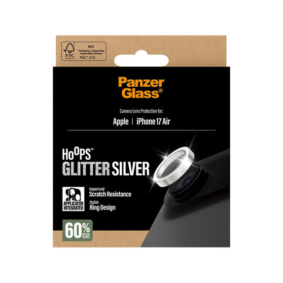 Protezione lente fotocamera Hoops per iPhone Air, Glitter Silver, PanzerGlass