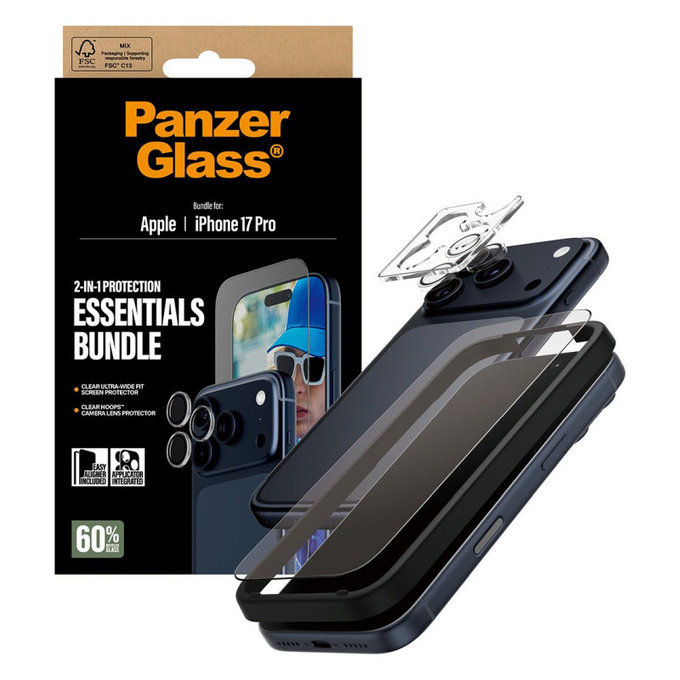Bundle Essentials 2 in 1 per iPhone 17 Pro, PanzerGlass