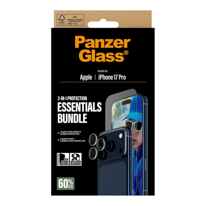 Bundle Essentials 2 in 1 per iPhone 17 Pro, PanzerGlass