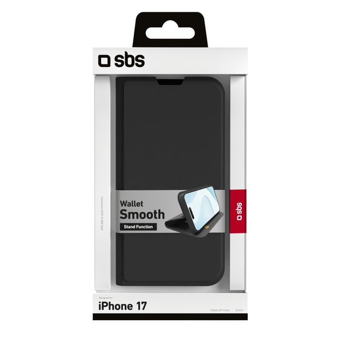 Custodia Book Wallet Smooth per iPhone 17, Black, SBS