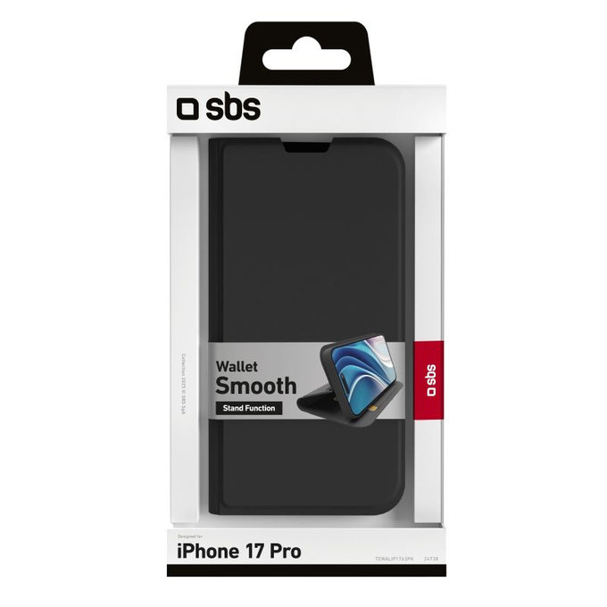 Custodia Book Wallet Smooth per iPhone 17 Pro, Black, SBS