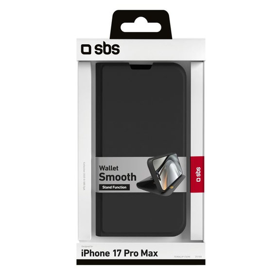 Custodia Book Wallet Smooth per iPhone 17 Pro Max, Black, SBS