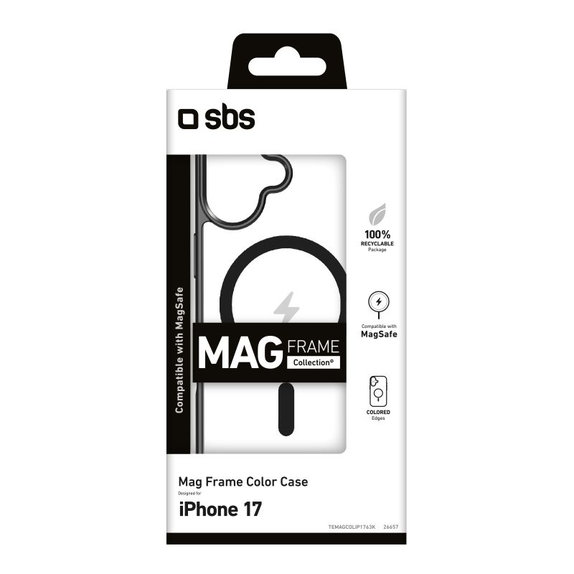 Custodia Mag Frame compatibile con MagSafe per iPhone 17, Black, SBS