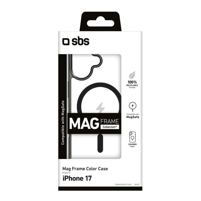 Custodia Mag Frame compatibile con MagSafe per iPhone 17, Black, SBS