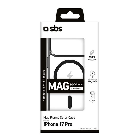 Custodia Mag Frame compatibile con MagSafe per iPhone 17 Pro, Black, SBS