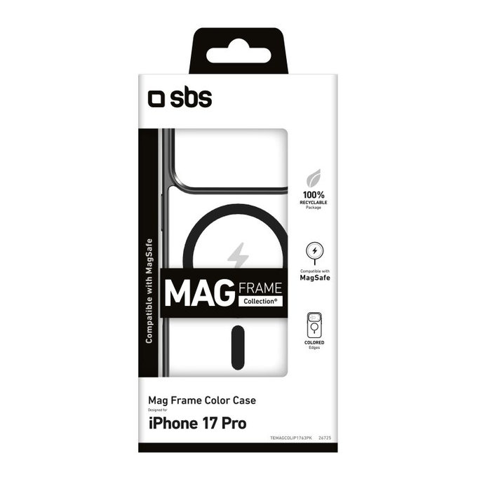 Custodia Mag Frame compatibile con MagSafe per iPhone 17 Pro, Black, SBS