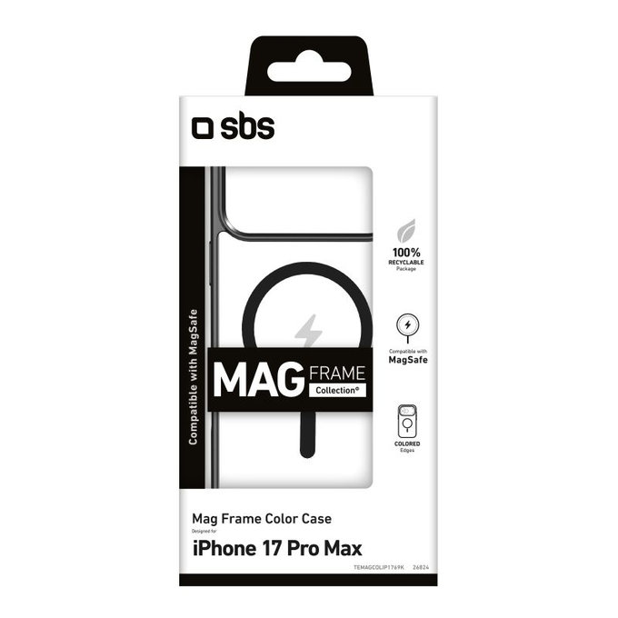 Custodia Mag Frame compatibile con MagSafe per iPhone 17 Pro Max, Black, SBS