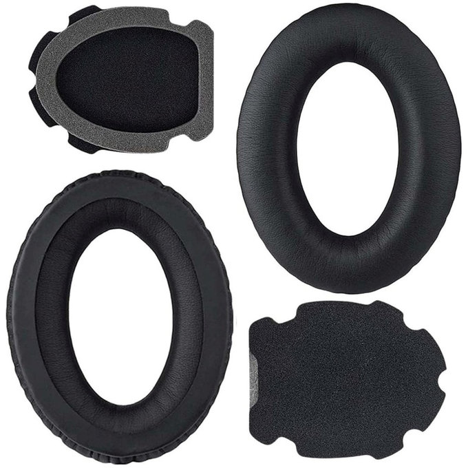 Cuscinetti auricolari di ricambio per Bose Aviation A10, A20, Memory foam and PU leather, Black, 1 paio