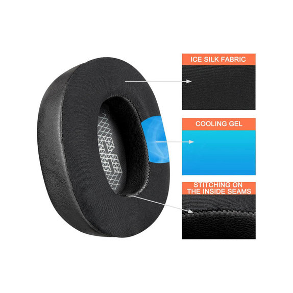 Cuscinetti auricolari di ricambio per JBL Live 650, 660, E65, Memory foam, Leather and Textile, Black, Cooling Gel, 1 paio