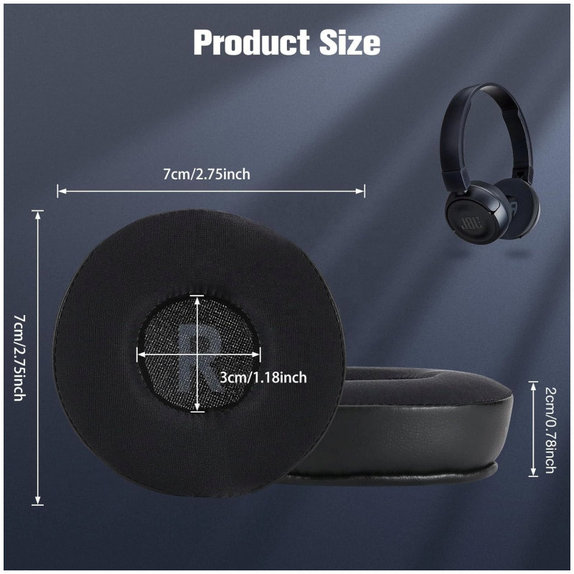 Cuscinetti auricolari di ricambio per JBL JR300, T450BT, T500BT, T600, Memory foam, Leather and Textile, Black, Cooling Gel, 1 paio