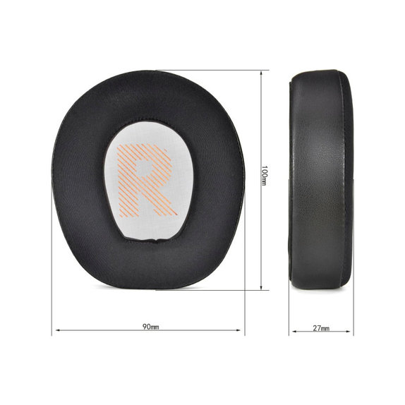 Cuscinetti auricolari di ricambio per JBL Quantum Q200, Q300, Memory foam and PU leather + Textile, Black, Cooling Gel, 1 paio