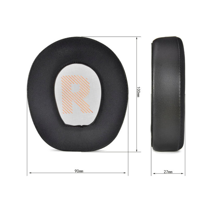 Cuscinetti auricolari di ricambio per JBL Quantum Q200, Q300, Memory foam and PU leather + Textile, Black, Cooling Gel, 1 paio
