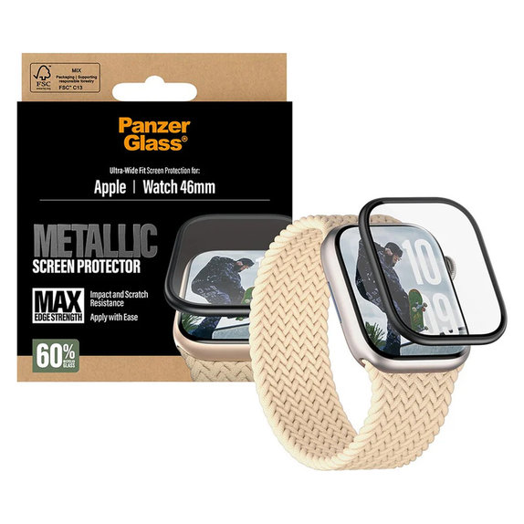 Vetro temperato UWF METALLIC per Apple Watch 11/10 46 mm, Nero, PanzerGlass