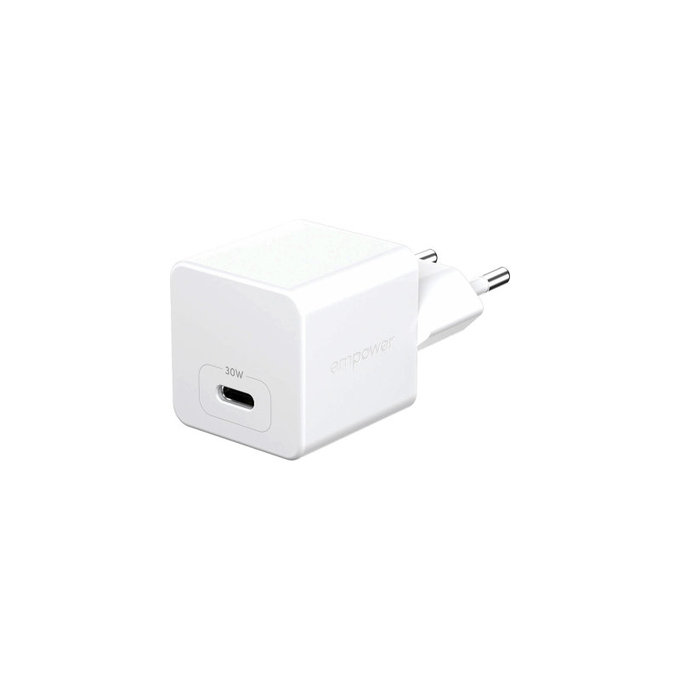 Adattatore da viaggio Grand Prix USB-C, GaN, 30 W PD, Silver White, PanzerGlass