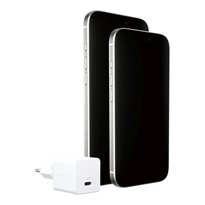 Adattatore da viaggio Grand Prix USB-C, GaN, 30 W PD, Silver White, PanzerGlass