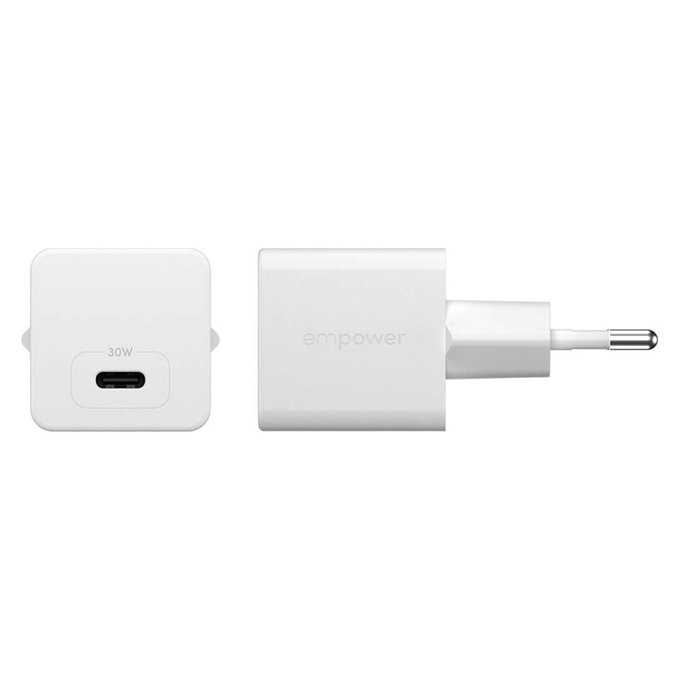 Adattatore da viaggio Grand Prix USB-C, GaN, 30 W PD, Silver White, PanzerGlass