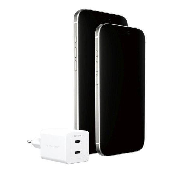 Adattatore da viaggio Grand Prix 2x USB-C, GaN, 45 W PD, Bianco argento, PanzerGlass