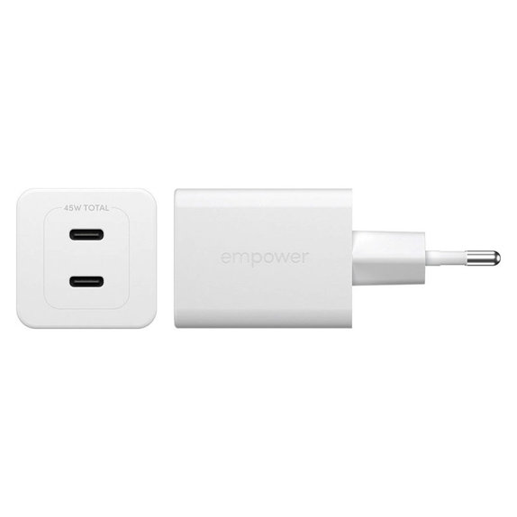 Adattatore da viaggio Grand Prix 2x USB-C, GaN, 45 W PD, Bianco argento, PanzerGlass